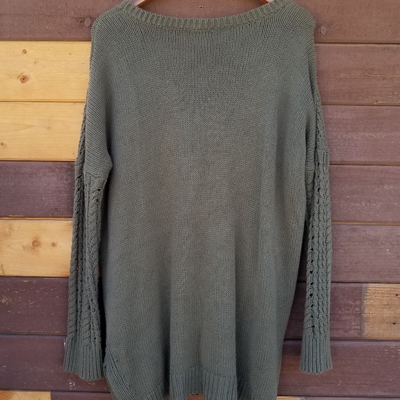 Express Olive Green Oversized Knit Woven Sweater - Picture 6 of 9